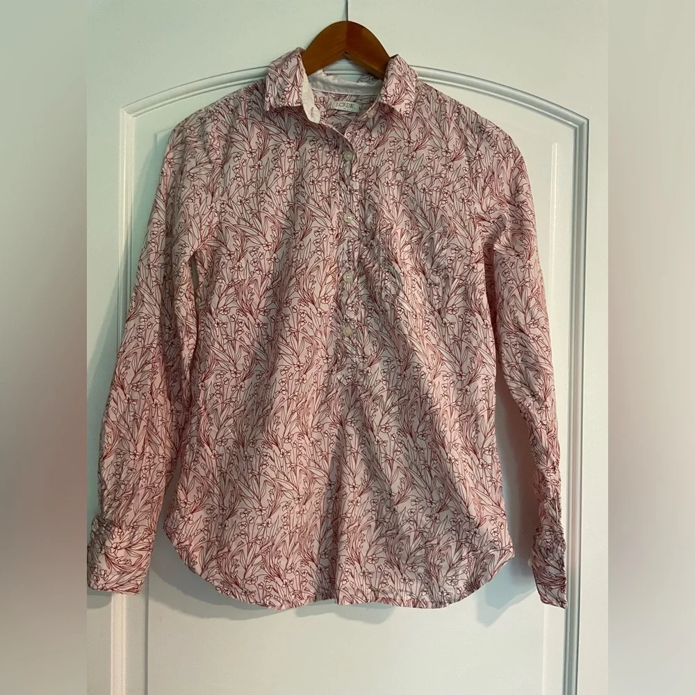 J. Crew Printed Voile Popover Pink and White Floral Button-Down Shirt